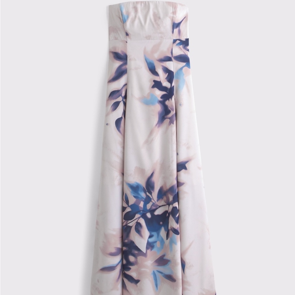 Abercrombie & Fitch Strapless Midi Dress in White with Blue and Purple Floral